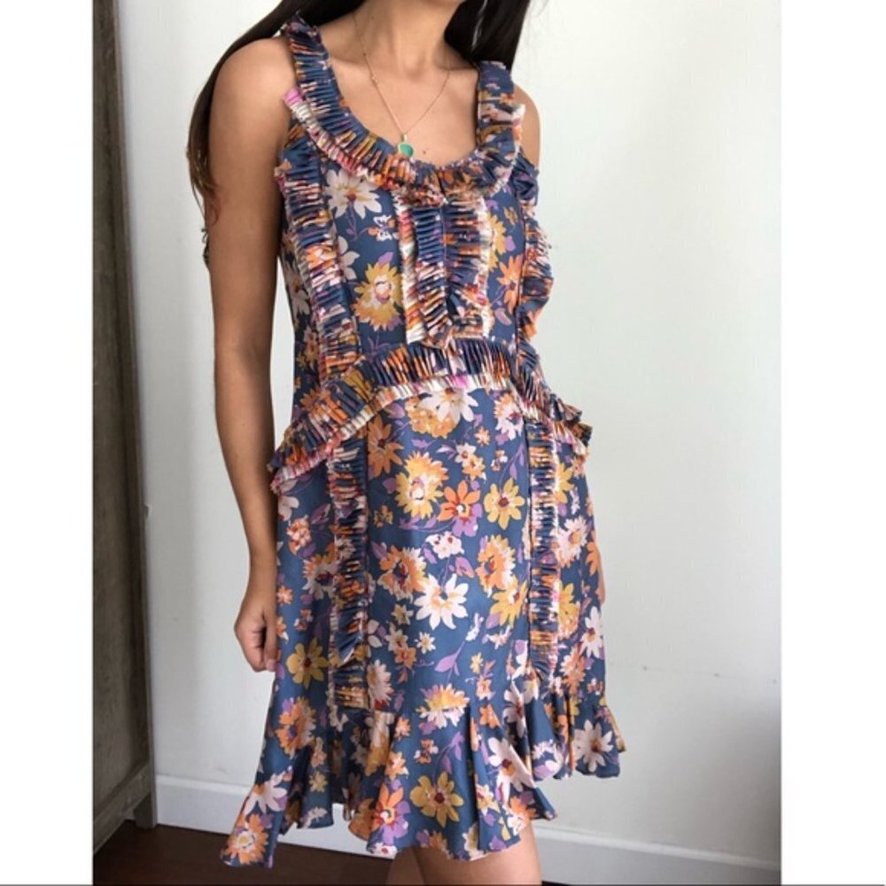 Sachin + Babi 100% Silk Floral Ruffle Mini Dress